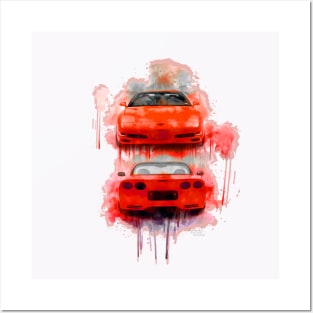 Red Corvette aqua splash Posters and Art